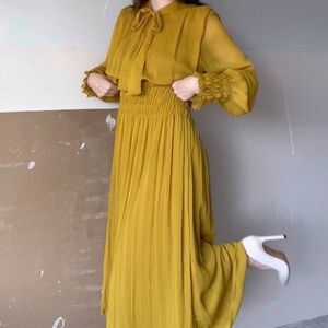 Zara Maxi Dress, "Beyonce's Lemonade-Esq" Yellow Sheer Dress, Synched Ruched Wai